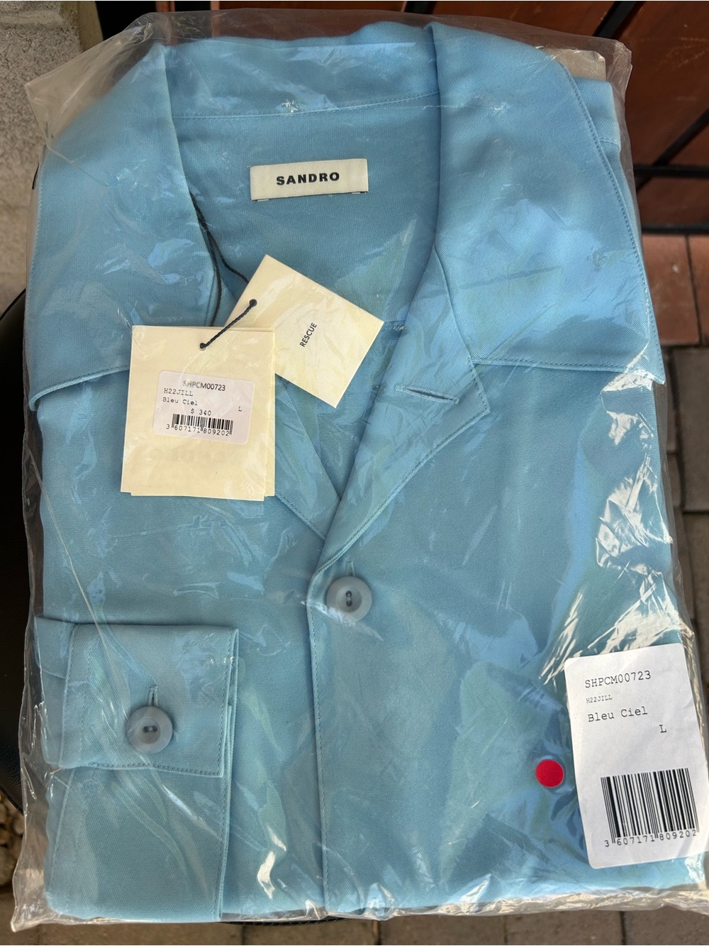 Sandro Paris Mens Blue Long Sleeve Button Down Dress Shirt Bleu Ciel Large NWT
